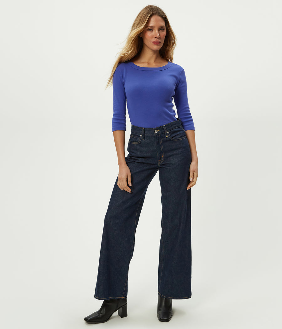 Dot 3/4 Sleeve Tee in Lapis Blue Full Body View #LAPIS