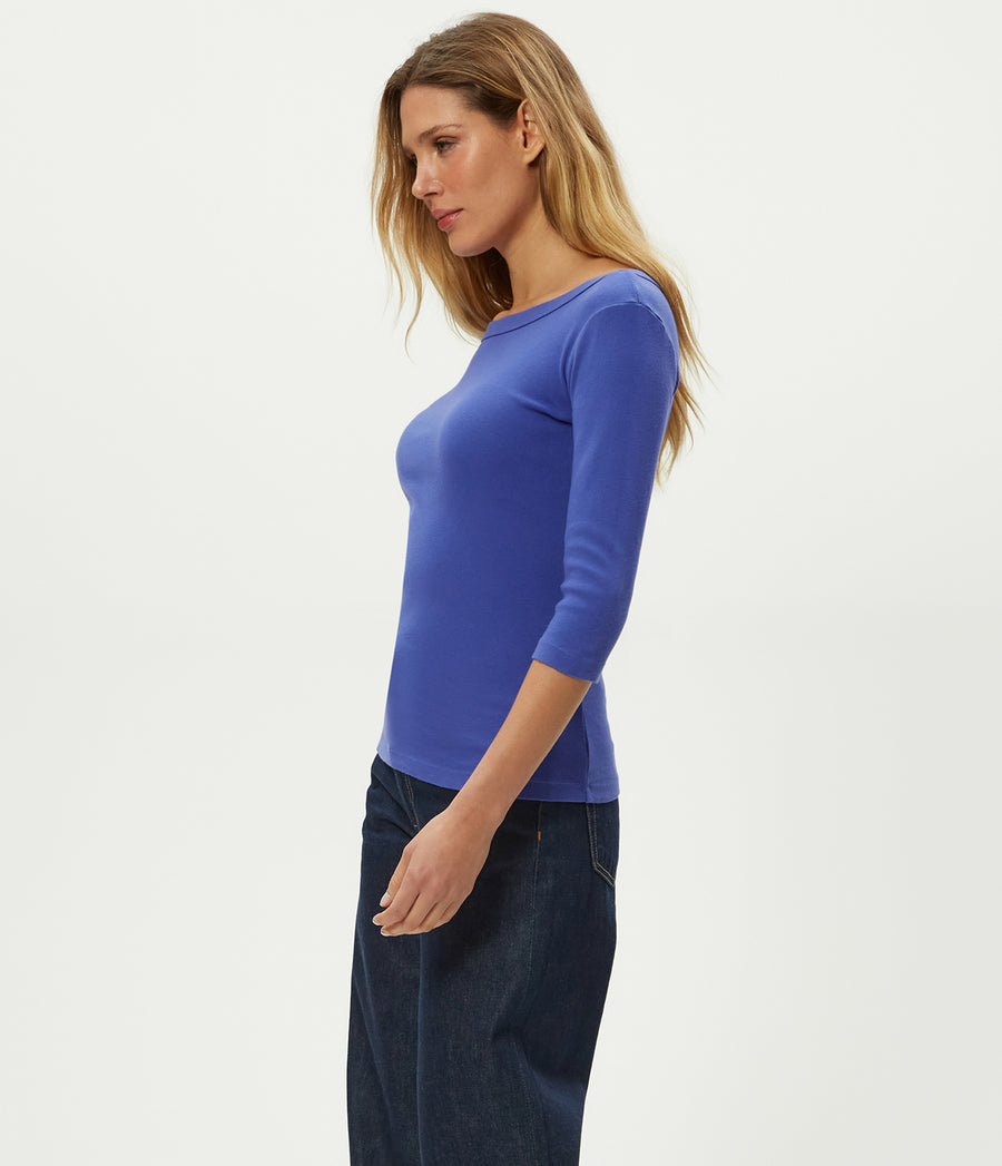 Dot 3/4 Sleeve Tee in Lapis Blue Side View #LAPIS
