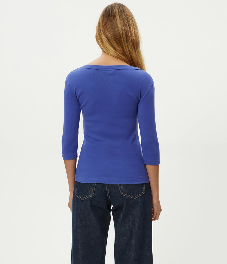 Dot 3/4 Sleeve Tee in Lapis Blue Back View #LAPIS