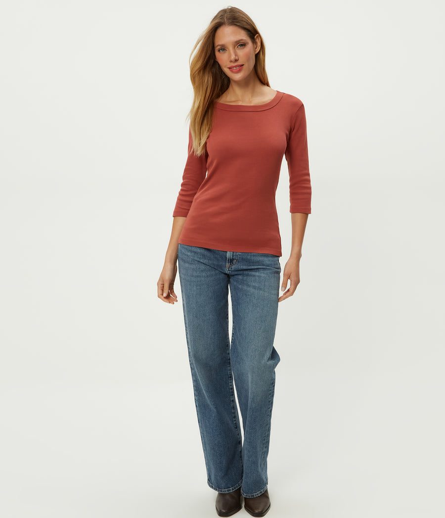 Dot 3/4 Sleeve Tee in MUSE ORANGE Combo Full Body View #MUSE