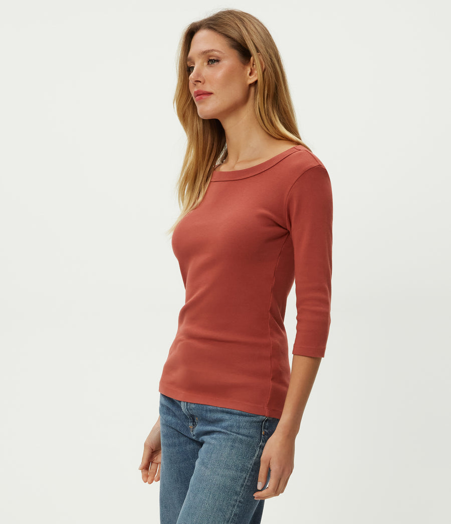 Dot 3/4 Sleeve Tee in MUSE ORANGE Combo Side View #MUSE