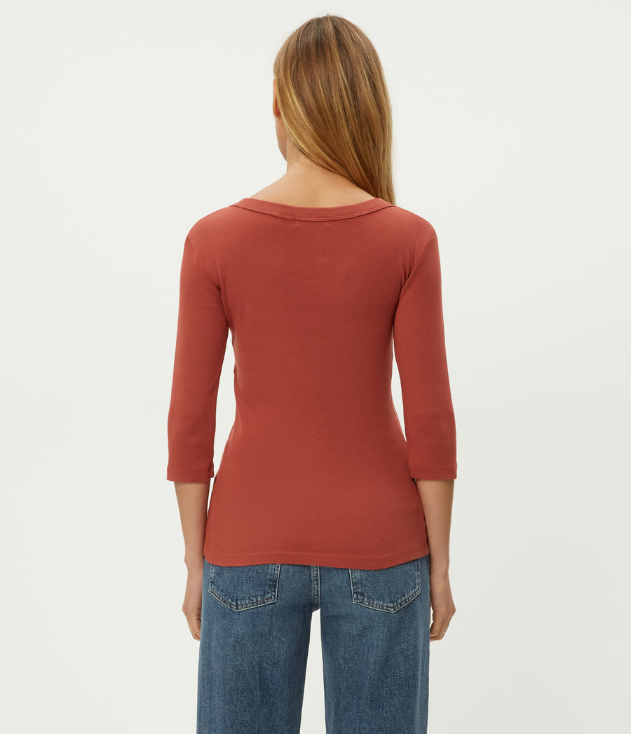 Dot 3/4 Sleeve Tee in MUSE ORANGE Combo Back View #MUSE