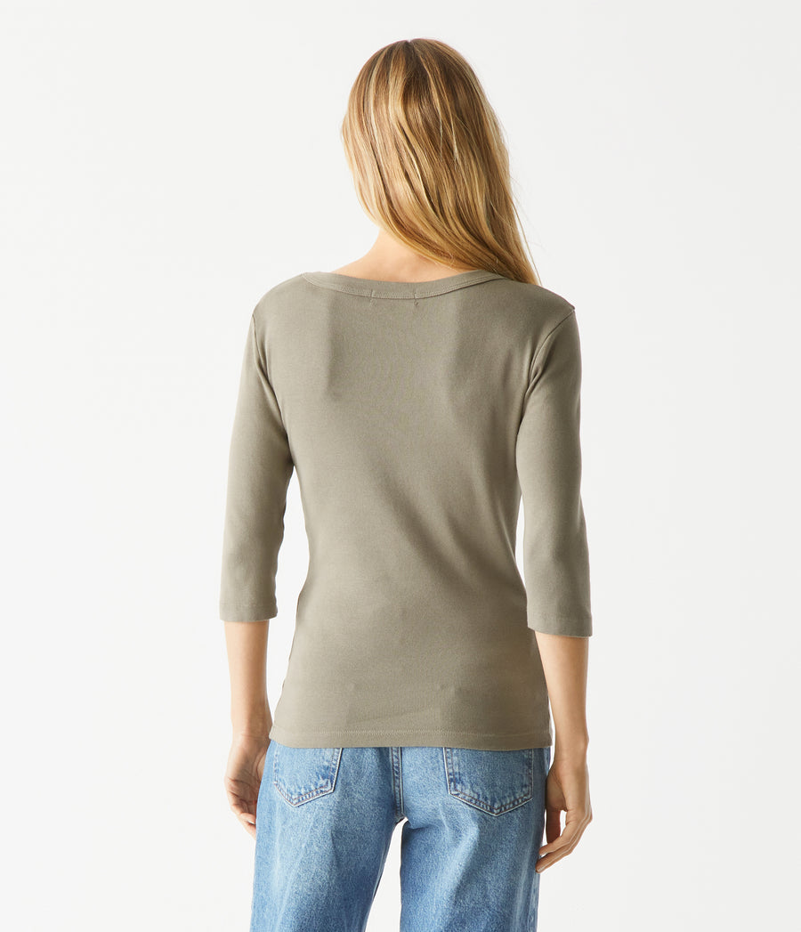 Dot 3/4 Sleeve Tee in Olive Green Back View #OLIVE