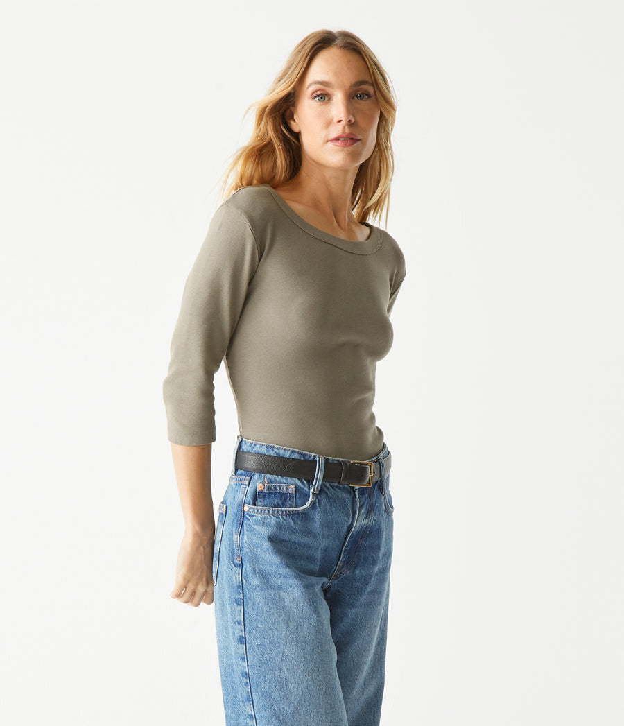 Dot 3/4 Sleeve Tee in Olive Green Side View #OLIVE