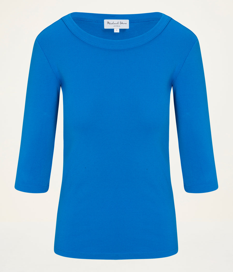 Dot 3/4 Sleeve Tee in PACIFIC BLUE Close up View #PACIFIC