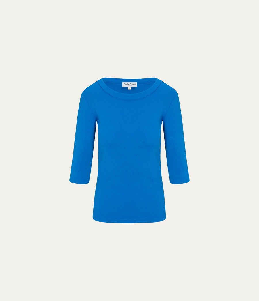 Dot 3/4 Sleeve Tee in PACIFIC BLUE Close up View #PACIFIC