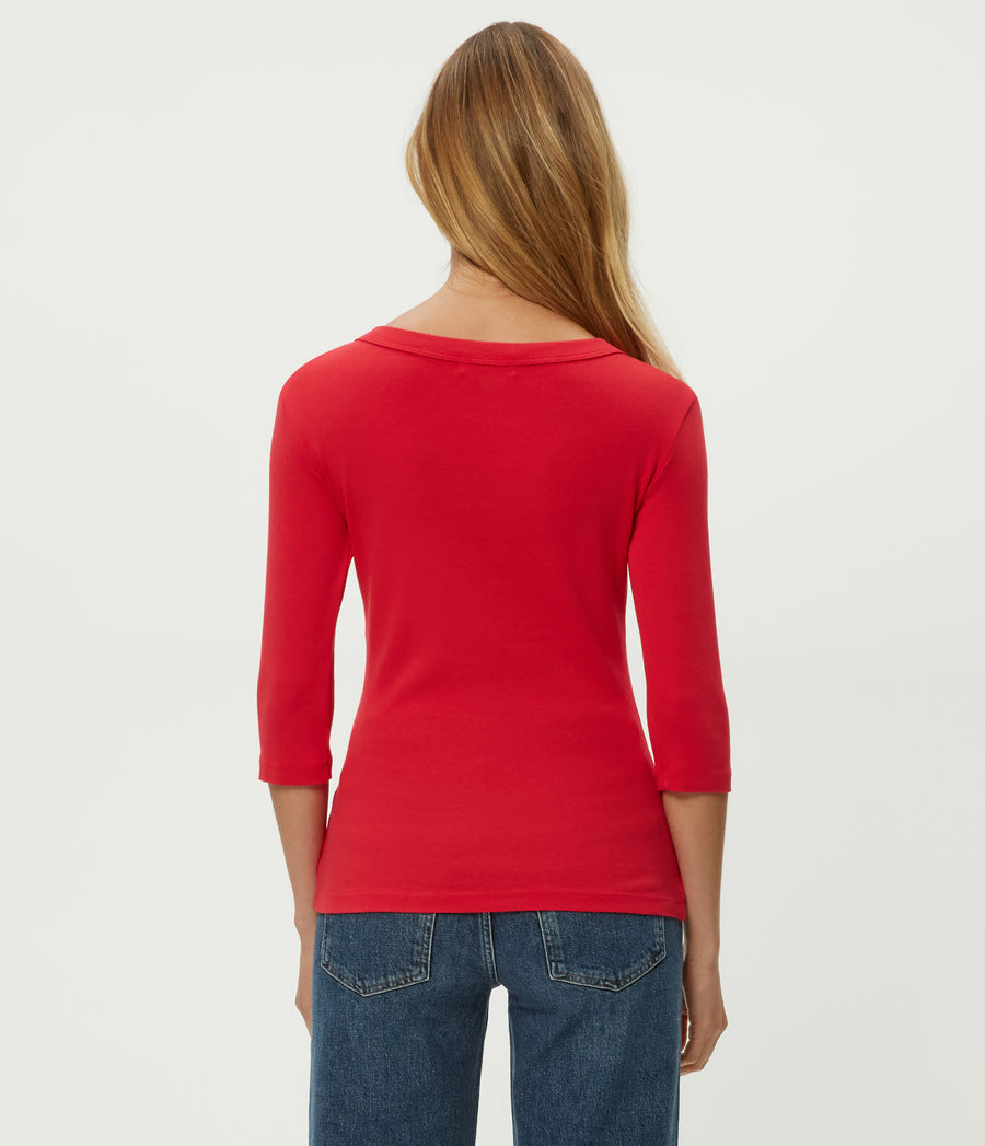 Dot 3/4 Sleeve Tee in POPPY RED Combo Back View #POPPY