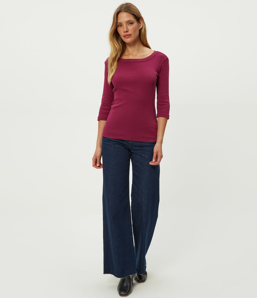 Dot 3/4 Sleeve Tee in RUBY RED Combo Full Body View #RUBY
