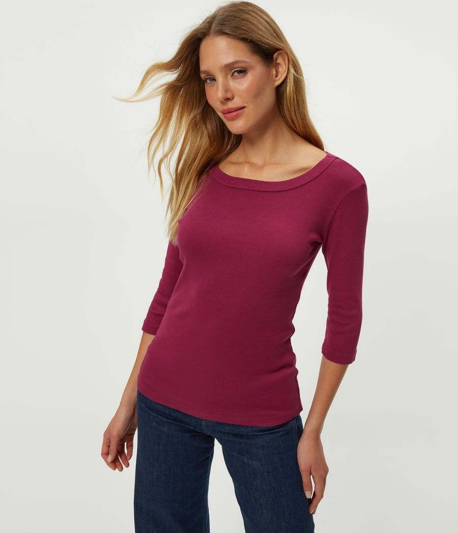 Dot 3/4 Sleeve Tee in RUBY RED Combo Side View #RUBY