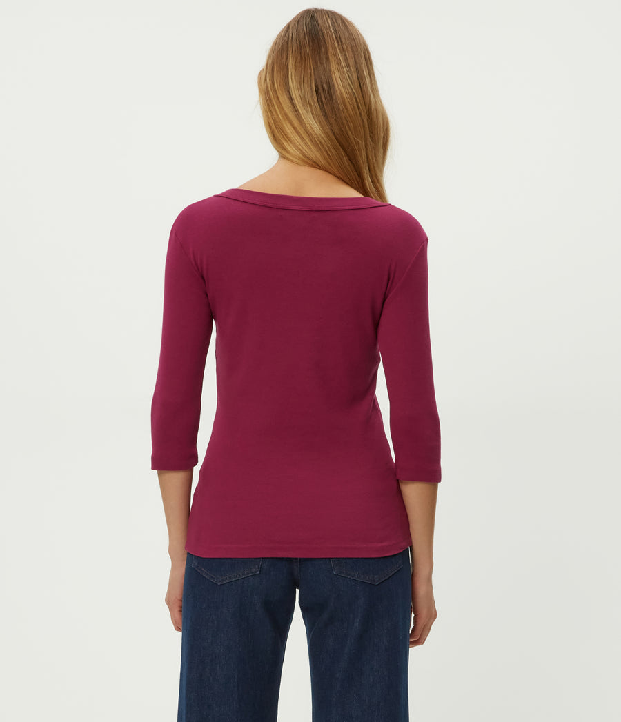 Dot 3/4 Sleeve Tee in RUBY RED Combo Back View #RUBY