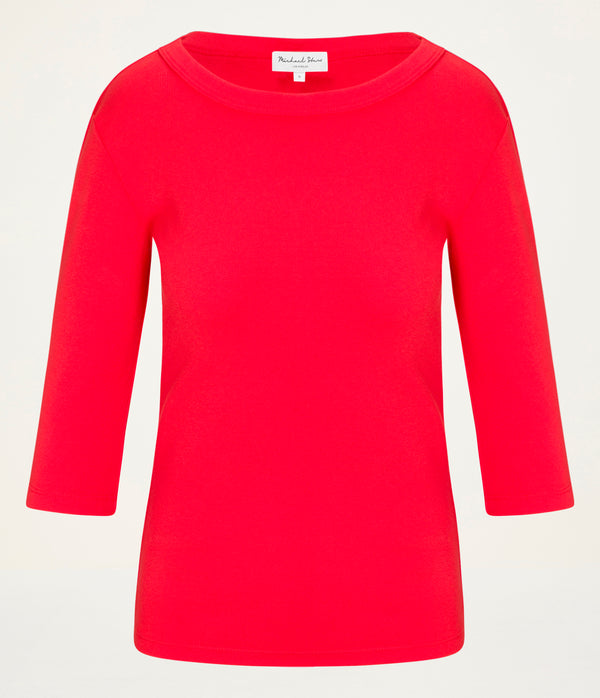 Dot 3/4 Sleeve Tee in SAMBA RED Close up View #SAMBA