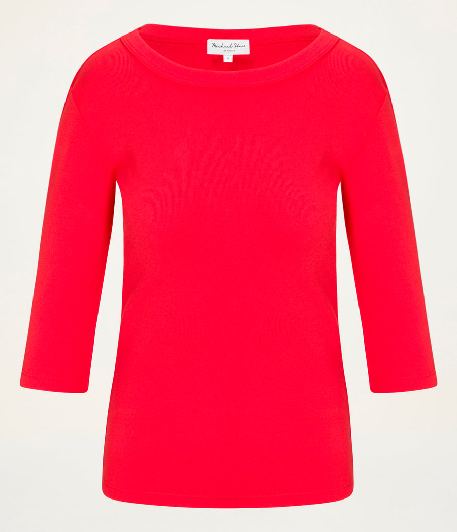 Dot 3/4 Sleeve Tee in SAMBA RED Close up View #SAMBA