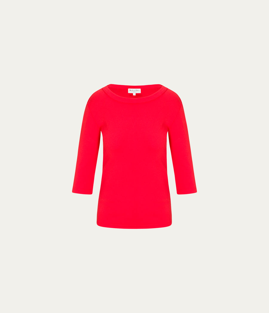 Dot 3/4 Sleeve Tee in SAMBA RED Close up View #SAMBA