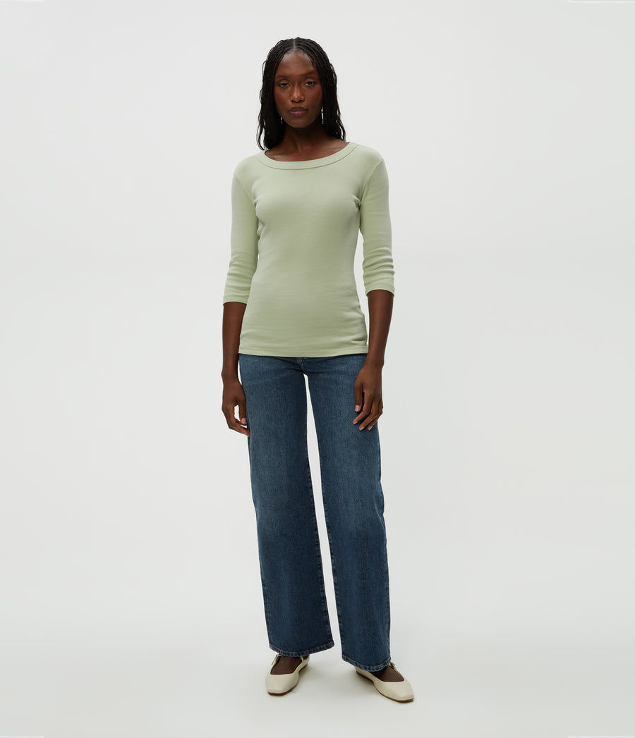 Dot 3/4 Sleeve Tee in Seacrest Green Full Body View #SEACREST