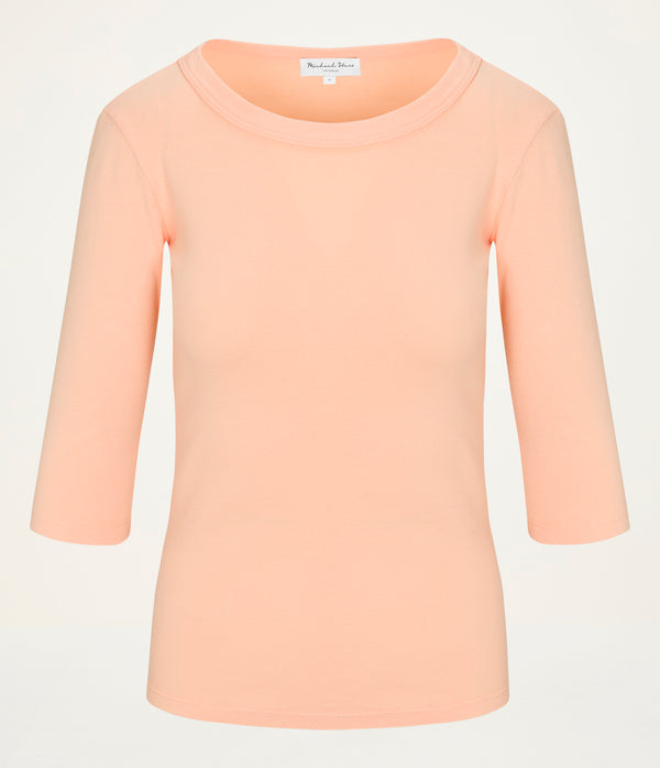 Dot 3/4 Sleeve Tee in Tangerine Orange Close Up View  #TANGERINE