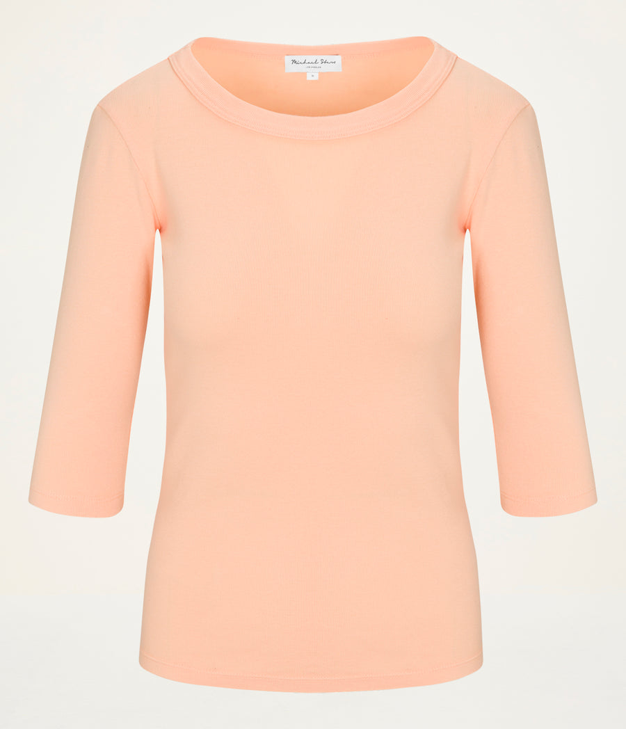 Dot 3/4 Sleeve Tee in Tangerine Orange Close Up View  #TANGERINE