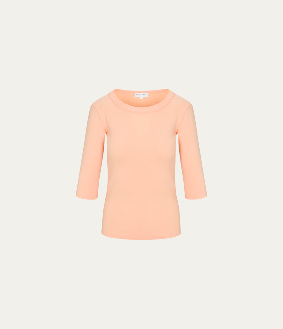 Dot 3/4 Sleeve Tee in Tangerine Orange Close Up View  #TANGERINE