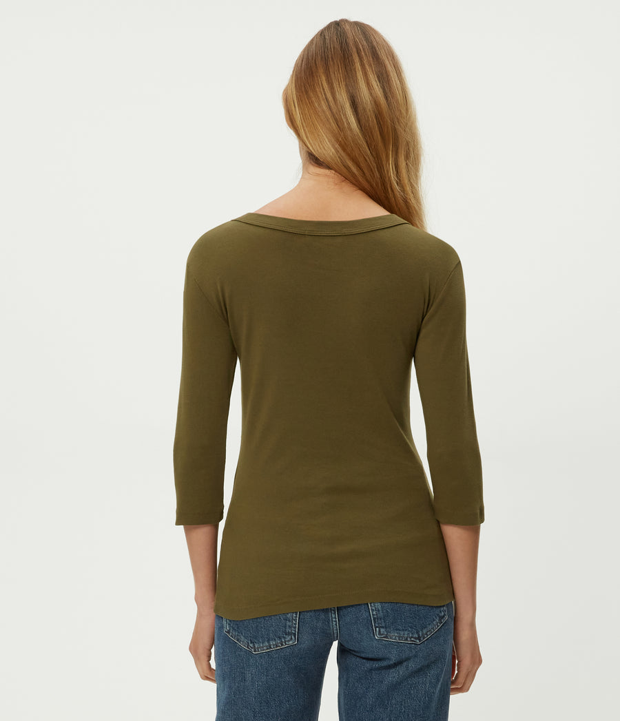 Dot 3/4 Sleeve Tee in TOPIARY GREEN Combo Back View #TOPIARY