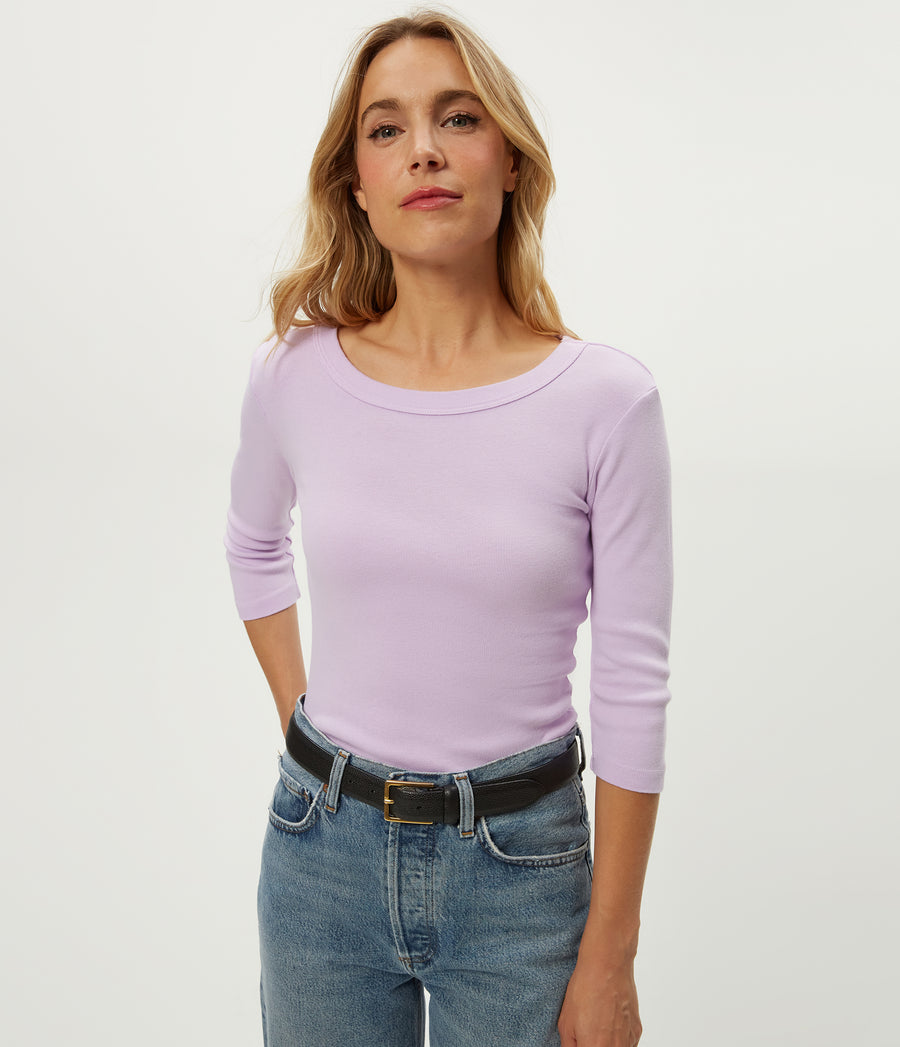 Dot 3/4 Sleeve Tee in WHIMSY PURPLE Close up View #WHIMSY