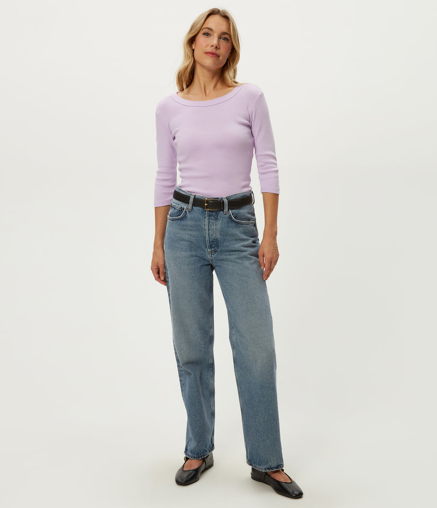 Dot 3/4 Sleeve Tee in WHIMSY PURPLE Full Body View #WHIMSY
