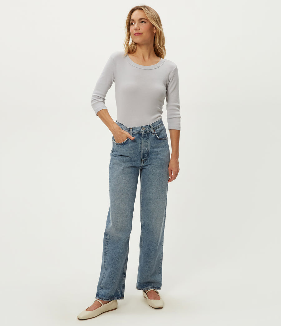 Dot 3/4 Sleeve Tee in ZINC Grey Full Body View #ZINC