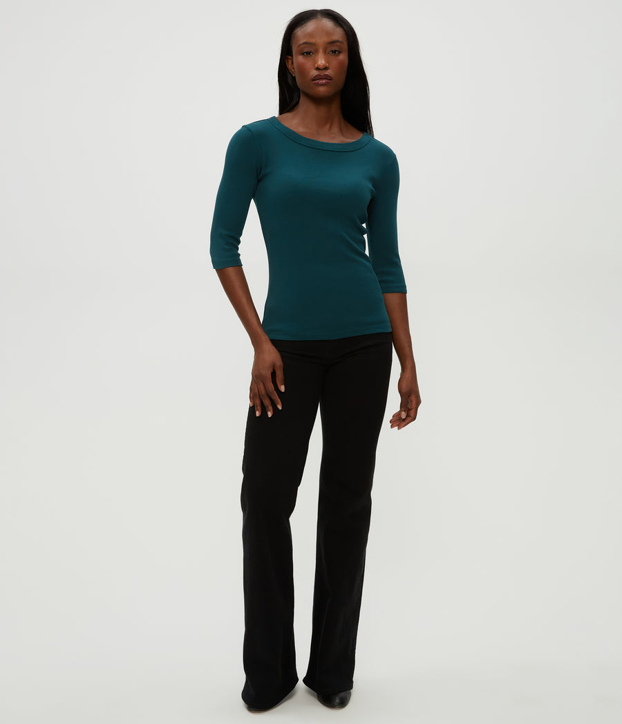 Dot 3/4 Sleeve Tee in RAINFOREST GREEN Combo Full Body View #RAINFOREST