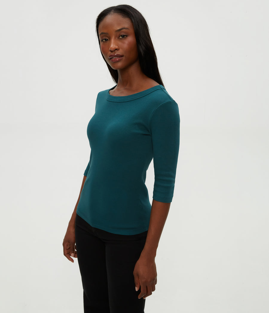 Dot 3/4 Sleeve Tee in RAINFOREST GREEN Combo Side View #RAINFOREST