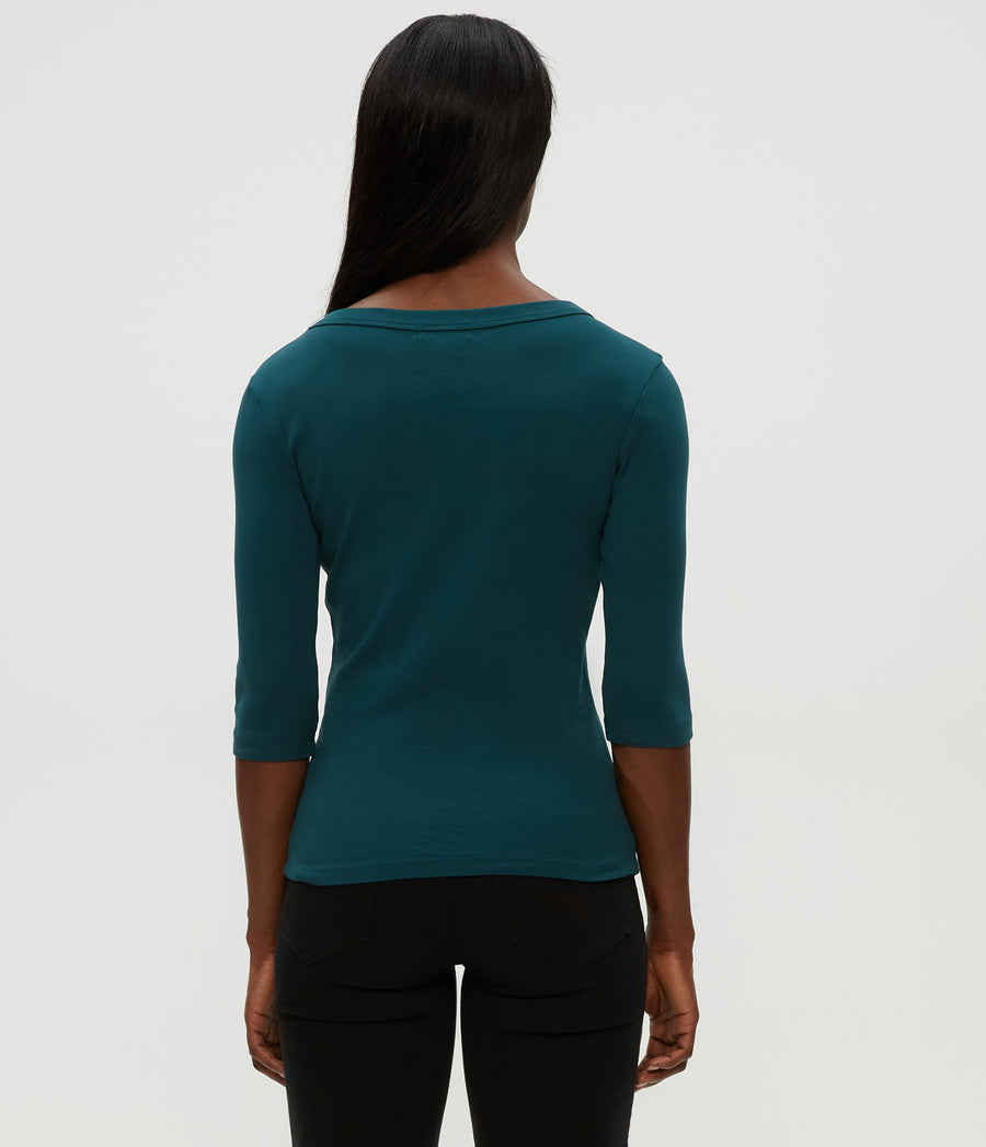 Dot 3/4 Sleeve Tee in RAINFOREST GREEN Combo Back View #RAINFOREST