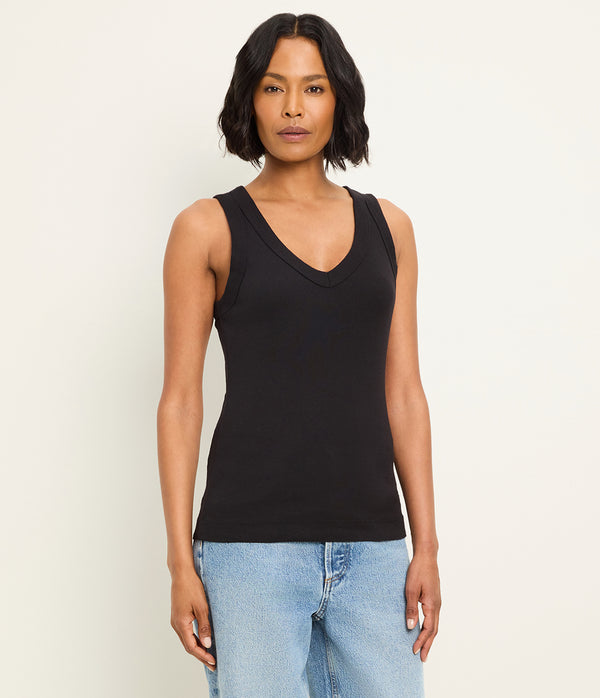 Maya V-Neck Tank in Black Side View #BLACK