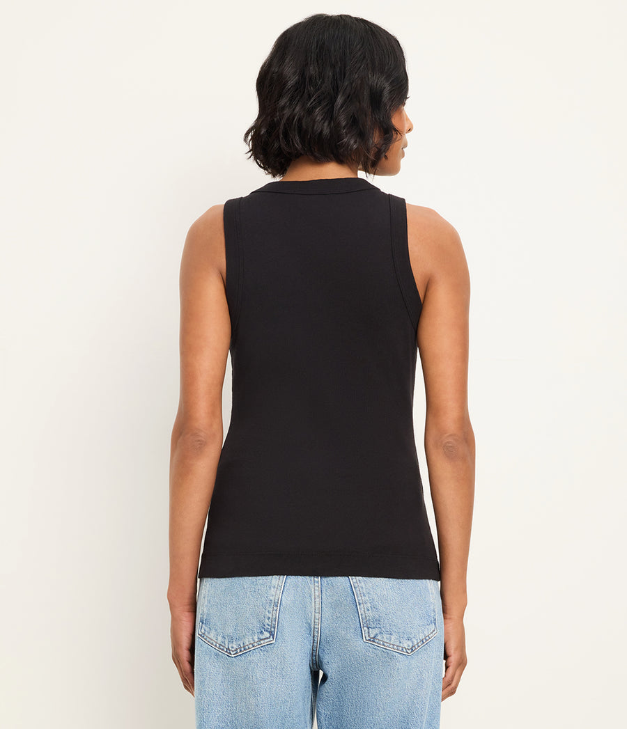 Maya V-Neck Tank in Black Back View  #BLACK