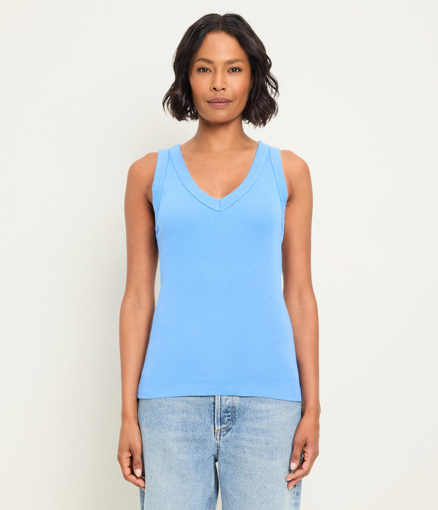 Maya V-Neck Tank in BABY BLUE Blue Full Body View #BLUE RIBBON