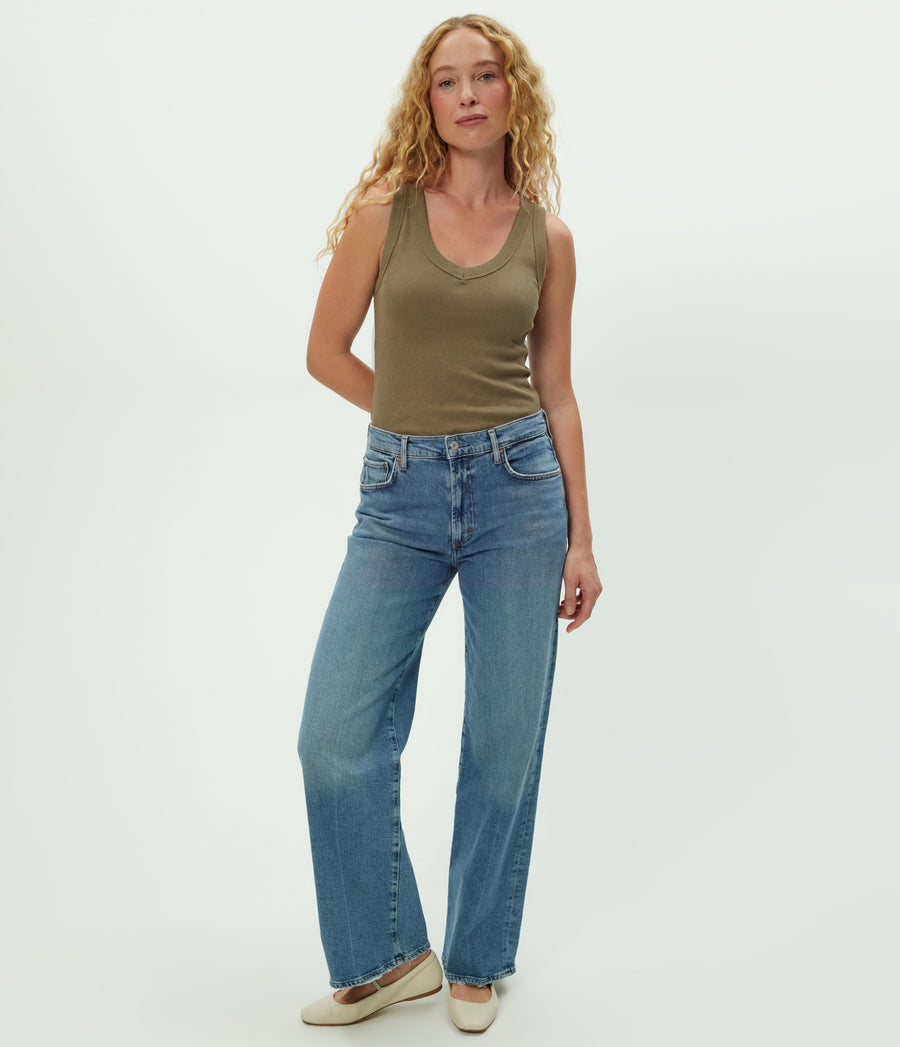 Maya V-Neck Tank in CAPER Green Full Body View #CAPER