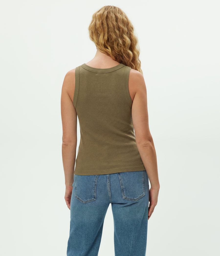 Maya V-Neck Tank in CAPER Green Back View #CAPER