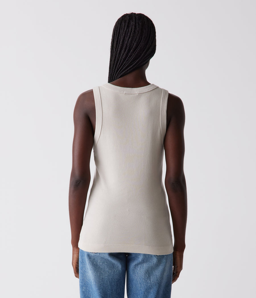 Maya V-Neck Tank in Cement Beige - Back View Close Up View #CEMENT