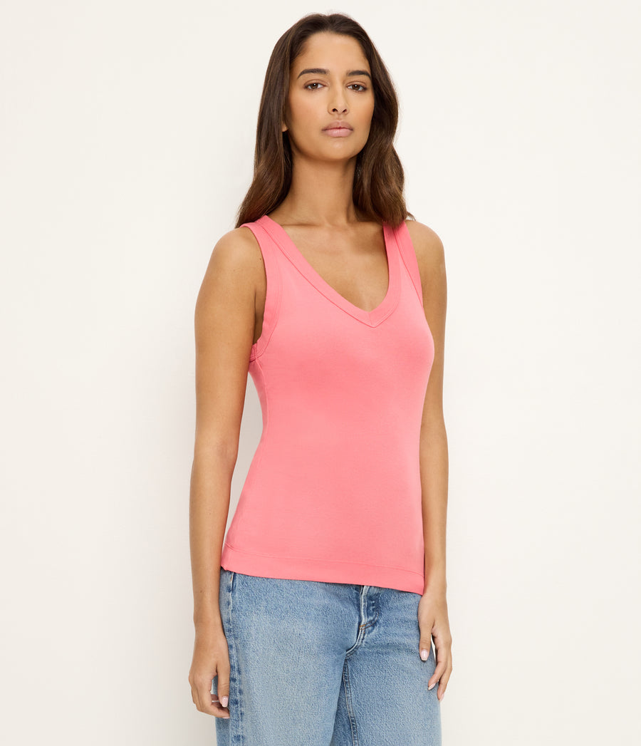 Maya V-Neck Tank in CORAL SHERBET PINK Side View #CORAL SHERBET