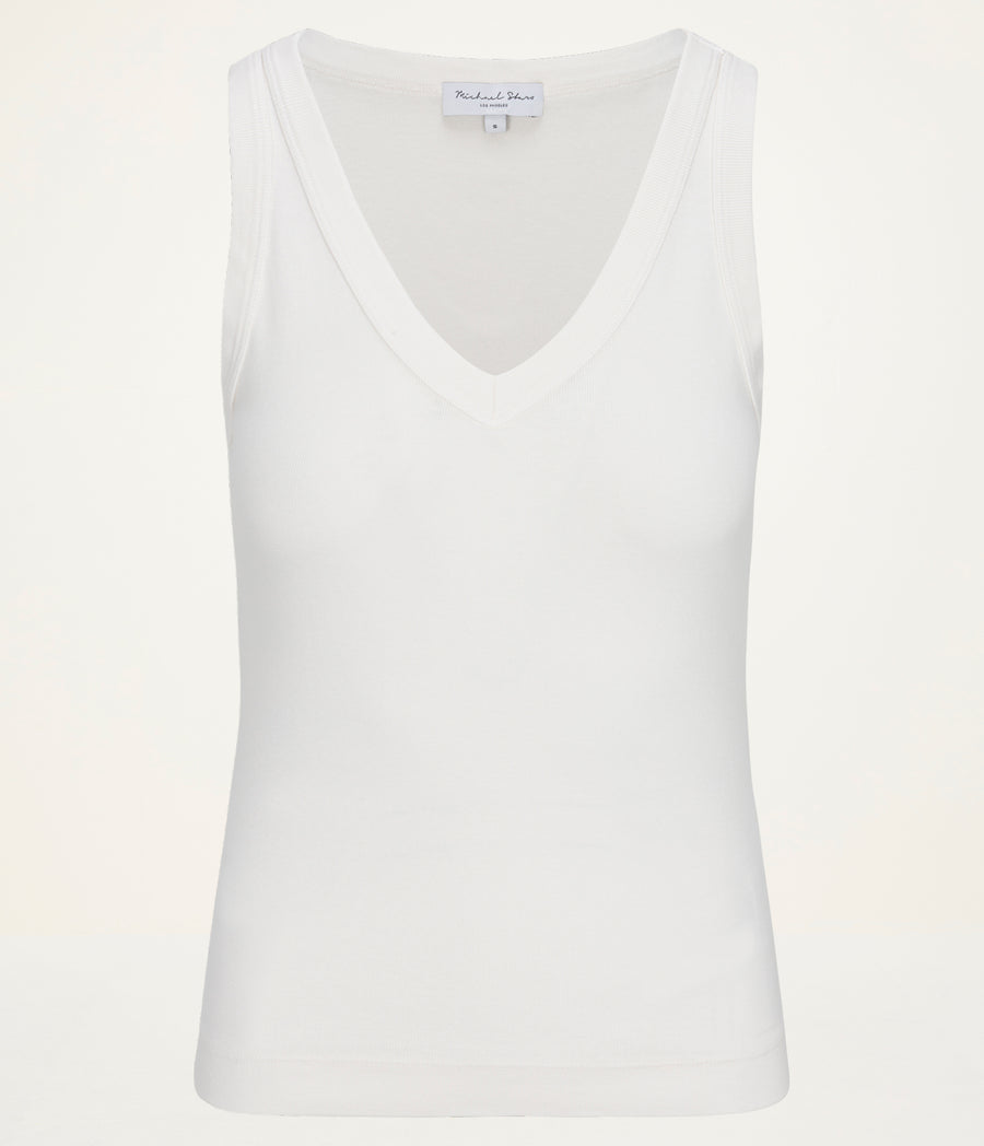 Maya V-Neck Tank in Chalk White Close Up View #CHALK