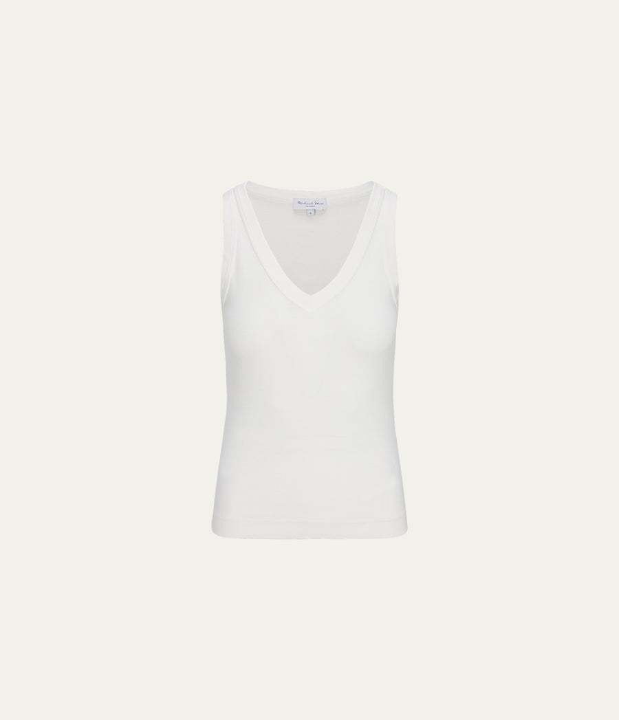 Maya V-Neck Tank in Chalk White Close Up View #CHALK