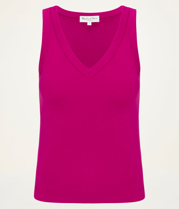 Maya V-Neck Tank in FRENCH ROSE RED Close Up View  #FRENCH ROSE