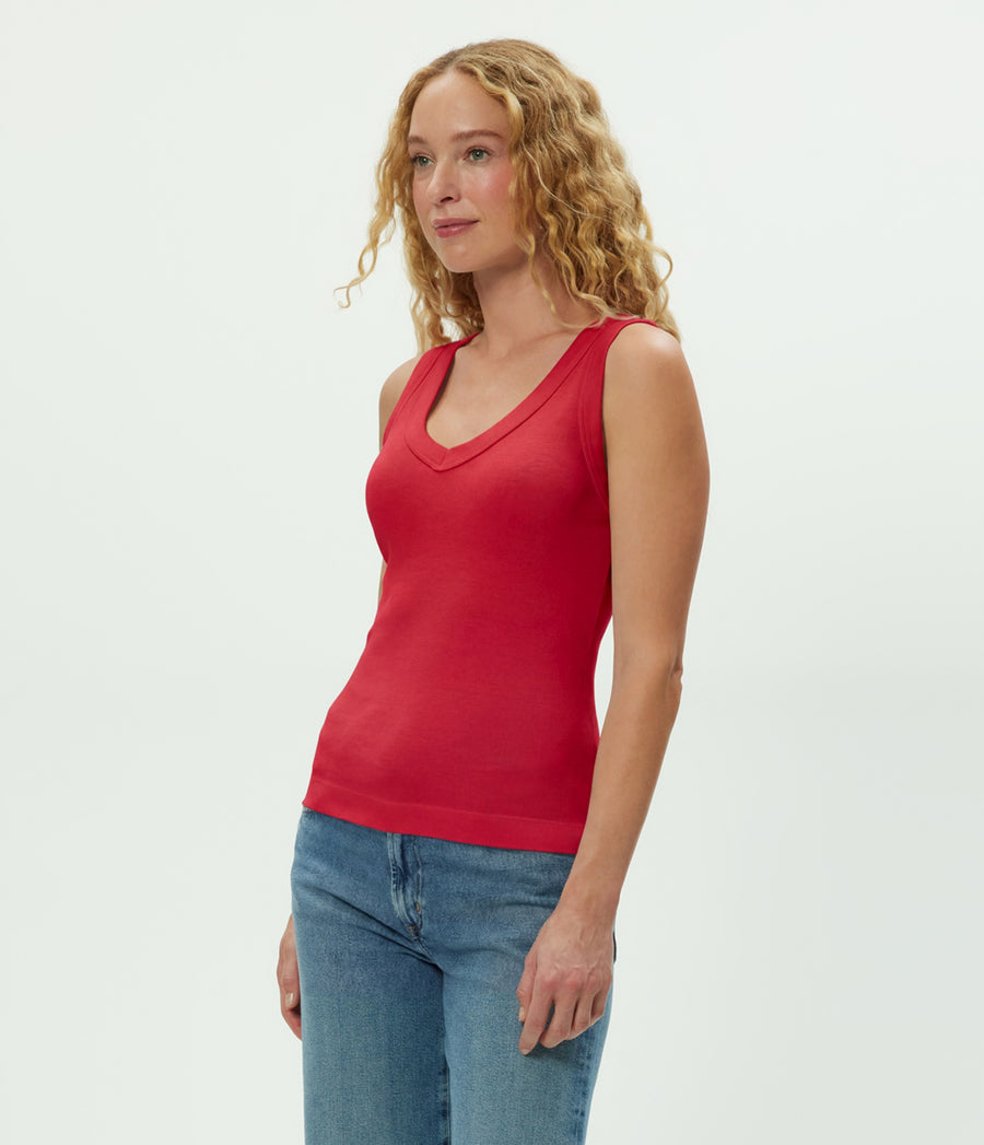 Maya V-Neck Tank in LACQUER RED Side View #LACQUER
