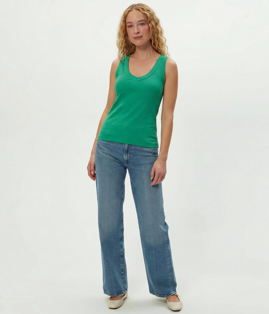 Maya V-Neck Tank in MALDIVES Green Full Body View #MALDIVES