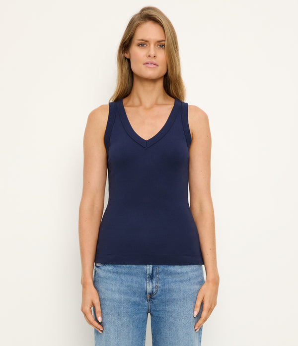 Maya V-Neck Tank in Nocturnal Blue Full Body View #NOCTURNAL
