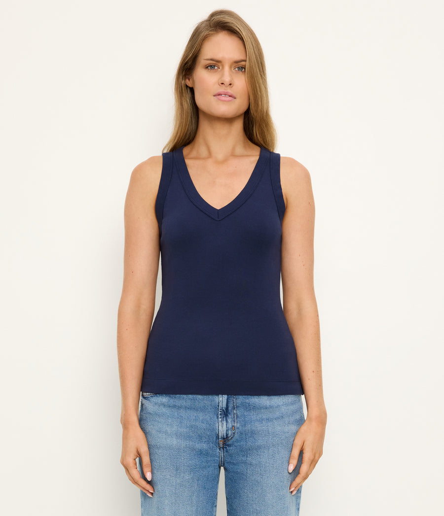 Maya V-Neck Tank in Nocturnal Blue Full Body View #NOCTURNAL