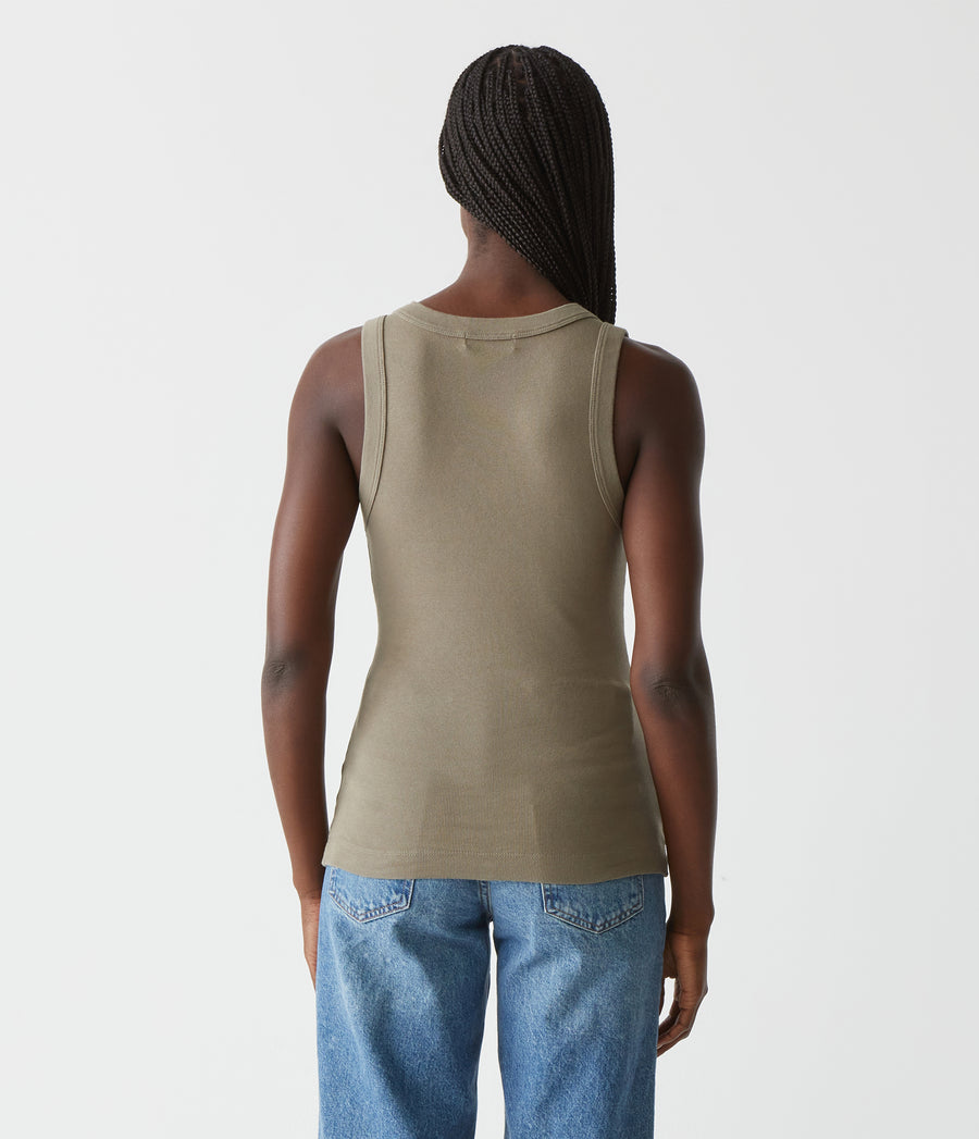 Maya V-Neck Tank in Olive Green Back View #OLIVE