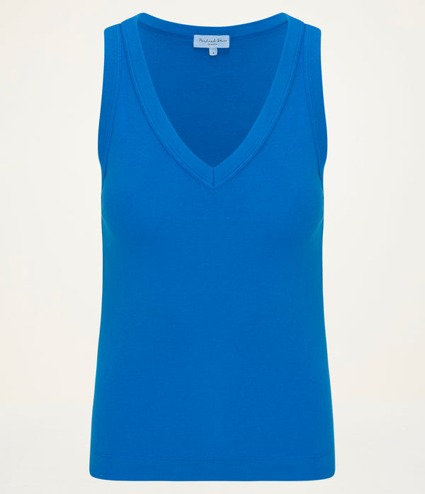 Maya V-Neck Tank in PACIFIC BLUE Close up View #PACIFIC