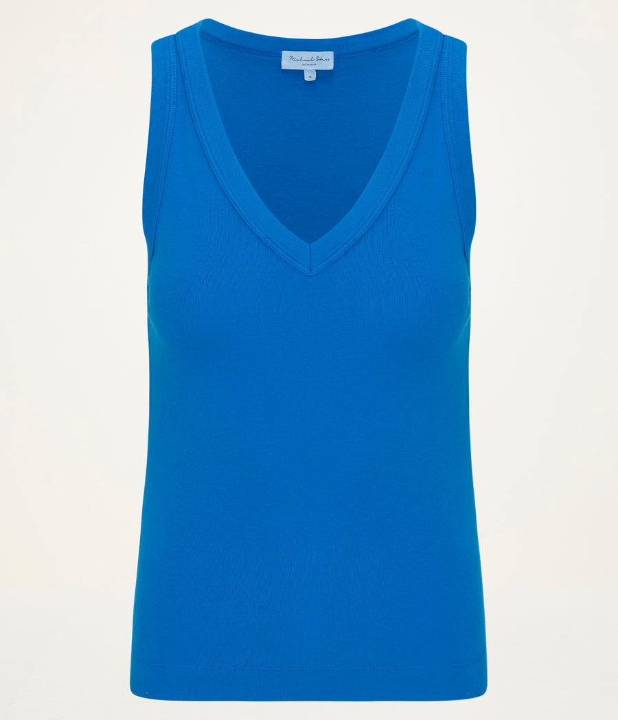 Maya V-Neck Tank in PACIFIC BLUE Close up View #PACIFIC