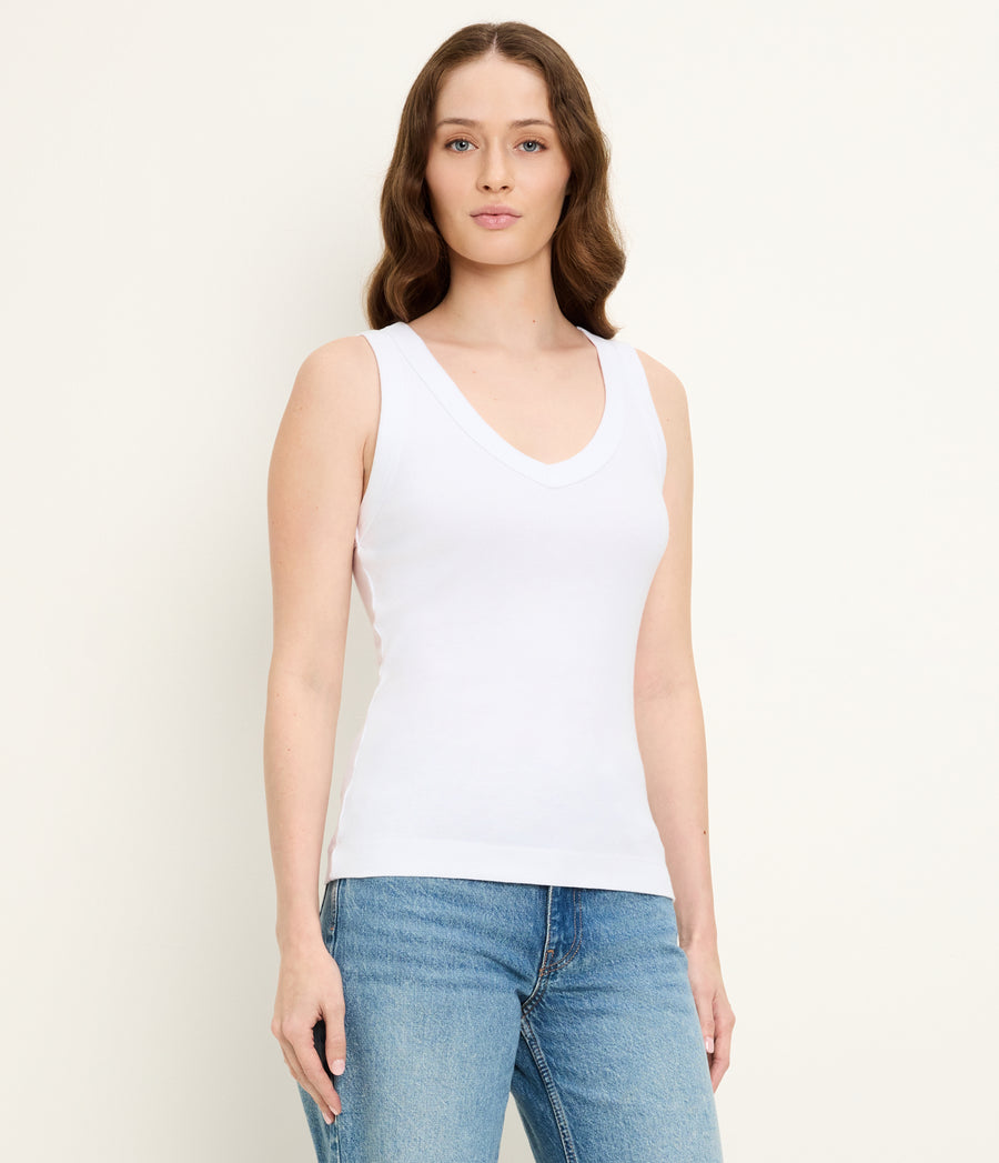 Maya V-Neck Tank in White Side View #WHITE