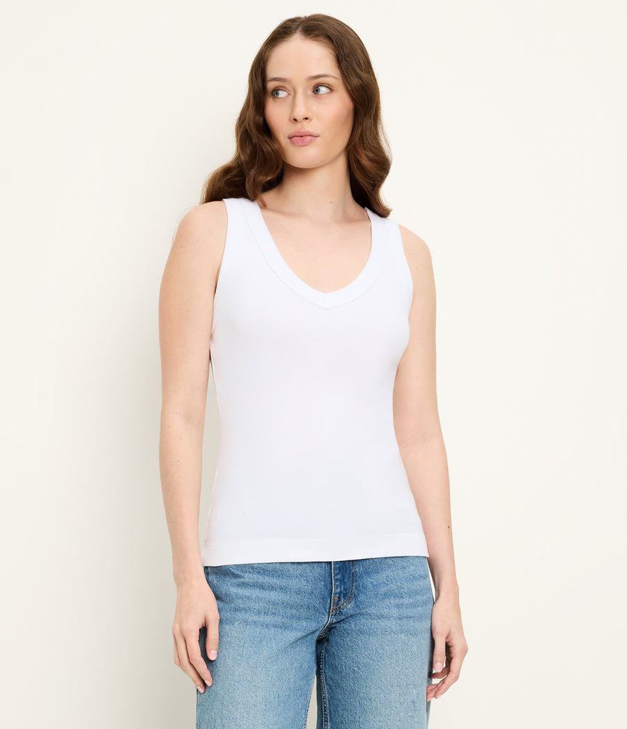 Maya V-Neck Tank in White Side View #WHITE