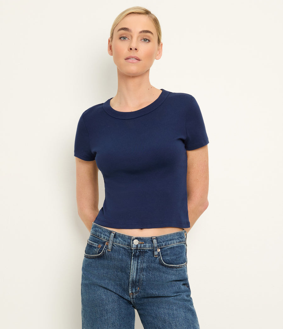 Mimi Cropped Tee in Nocturnal Blue Full Body View #NOCTURNAL