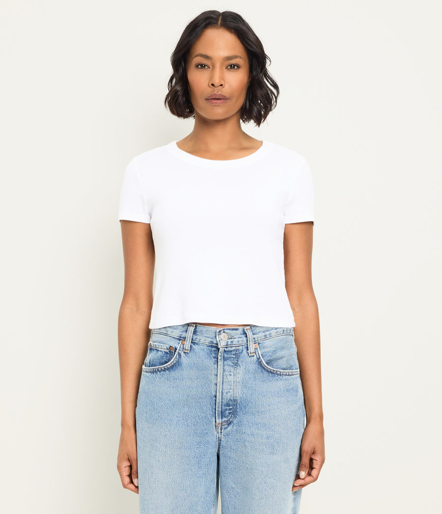 Mimi Cropped Tee in White Full Body View #WHITE