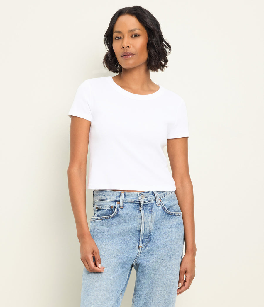 Mimi Cropped Tee in White Close up View #WHITE